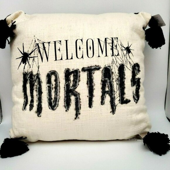 Place and Time Halloween Throw Pillow with Tassels "Welcome Mortals" - Picture 10 of 12